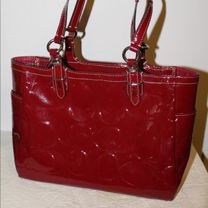 Patent Leather Signature Red Coach Tote
